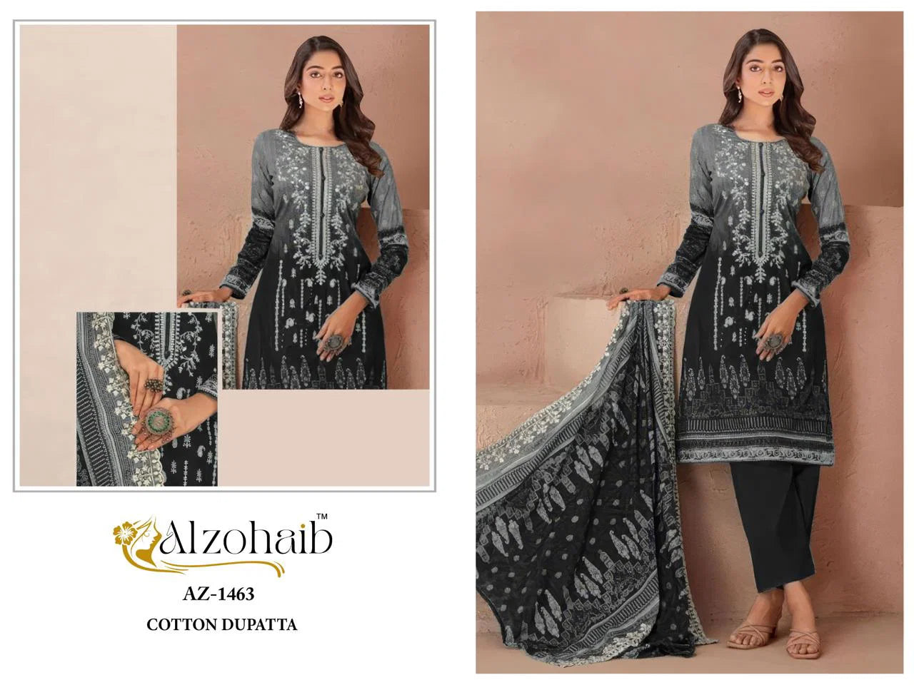 Alzohaib Az 1462 To 1463 Chiffon Dupatta Cotton Pakistani Salwar Kameez