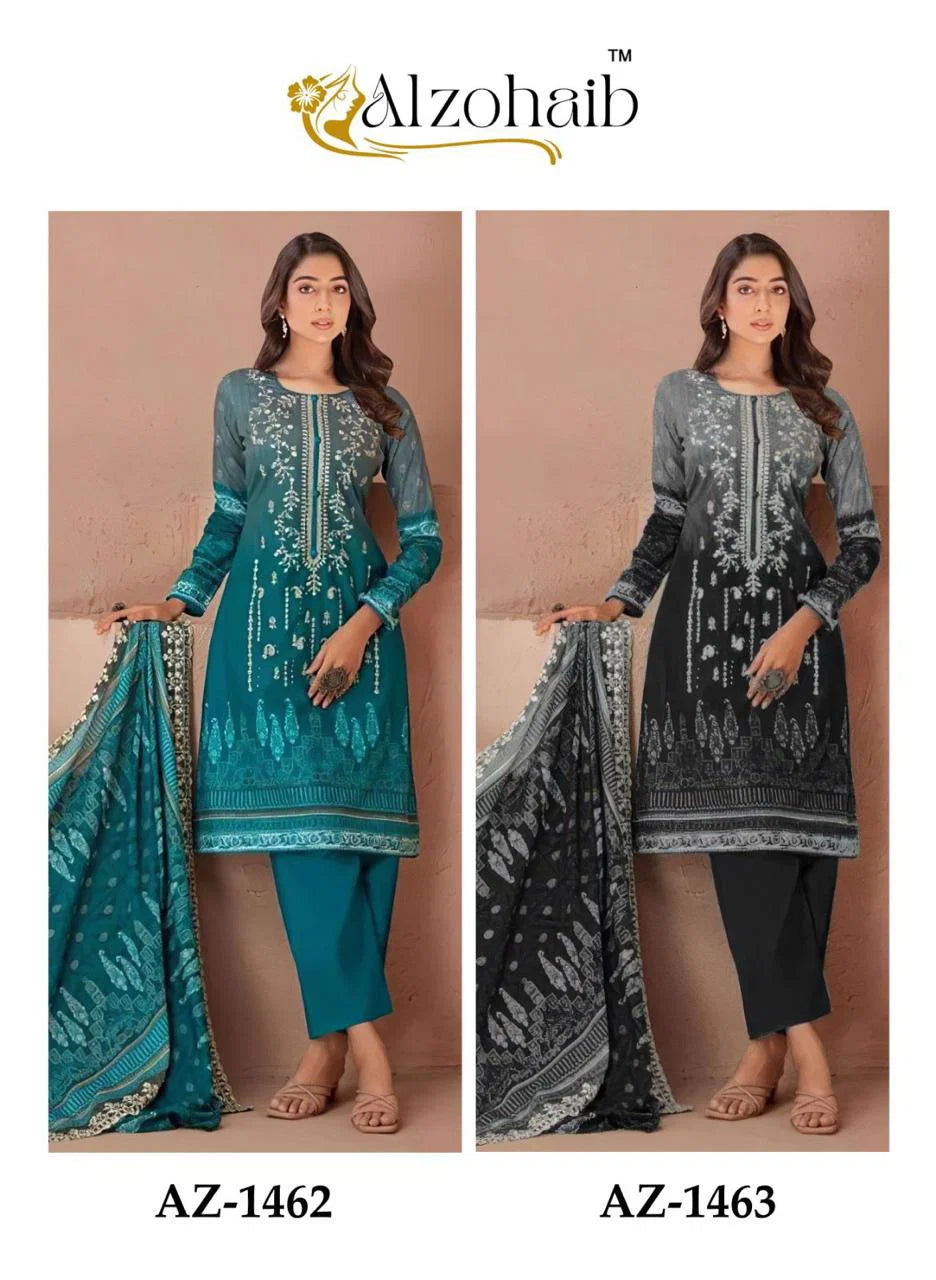 Alzohaib Az 1462 To 1463 Chiffon Dupatta Cotton Pakistani Salwar Kameez