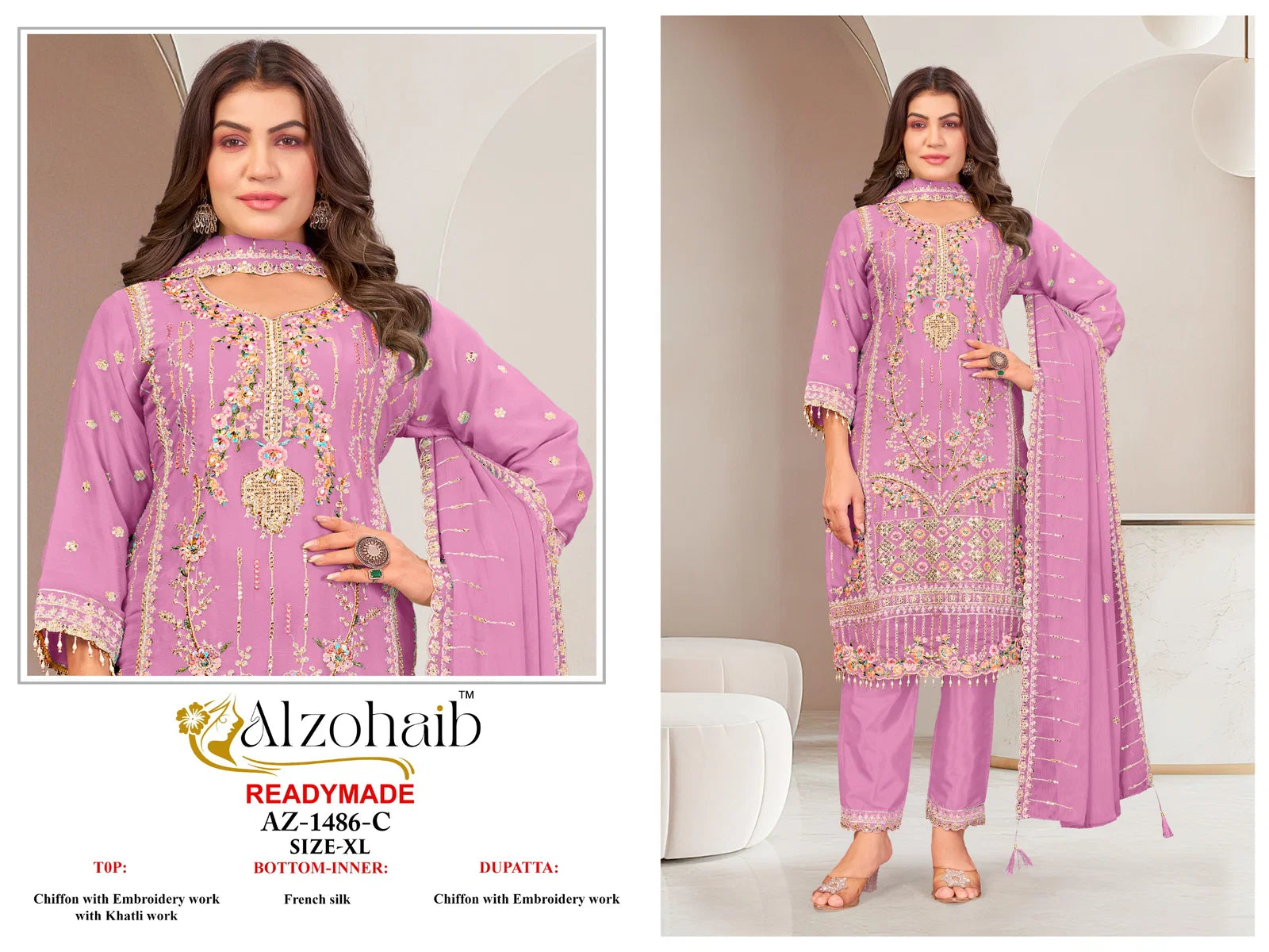 Alzohaib Az 1486 A To D Readymade Chiffon Pakistani Salwar Kameez