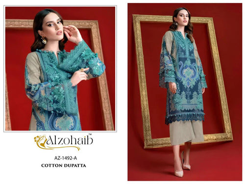 Alzohaib Az 1492 And 1500 Chiffon Dupatta Cotton Embroidered Salwar Kameez
