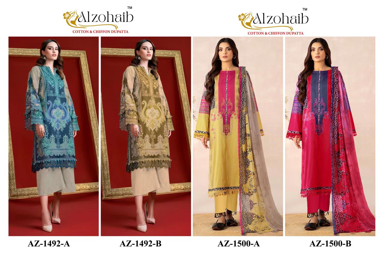 Alzohaib Az 1492 And 1500 Cotton Dupatta Cotton Embroidered Salwar Kameez