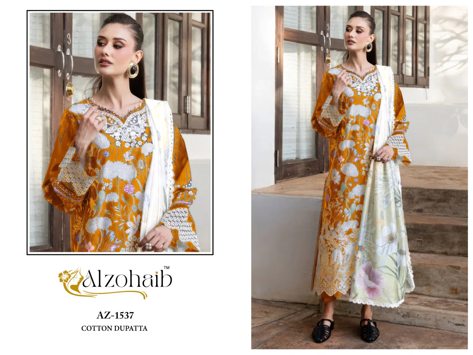 Alzohaib Az 1535 To 1538 Chiffon Dupatta Cotton Embroidered Salwar Kameez