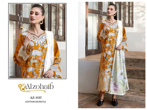 Alzohaib Az 1535 To 1538 Chiffon Dupatta Cotton Embroidered Salwar Kameez