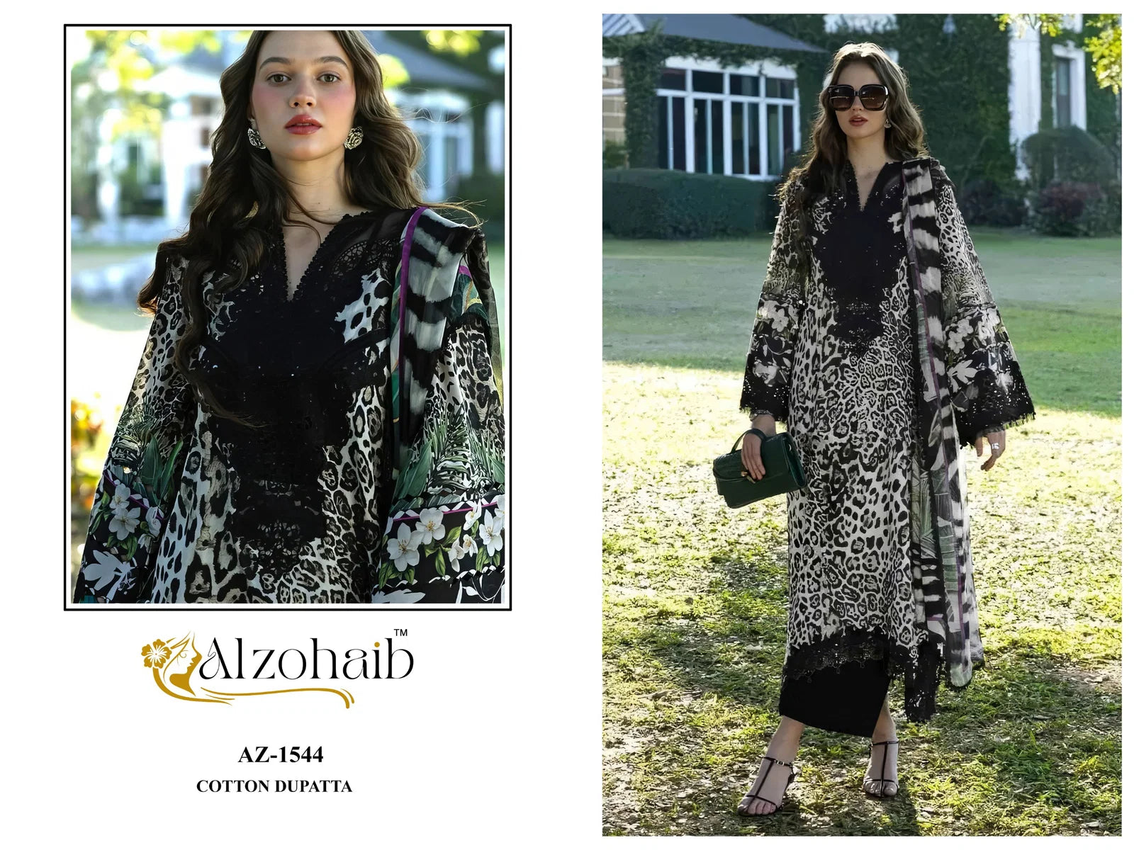 Alzohaib Aziza 1543 To 1546 Chiffon Dupatta Cotton Patch Work Salwar Kameez