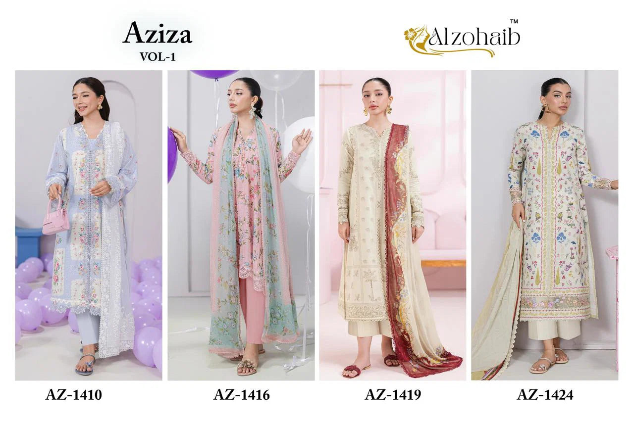 Alzohaib Aziza Vol 1 Chiffon Dupatta Cotton Pakistani Salwar Kameez