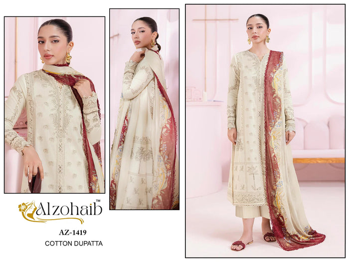 Alzohaib Aziza Vol 1 Chiffon Dupatta Cotton Pakistani Salwar Kameez