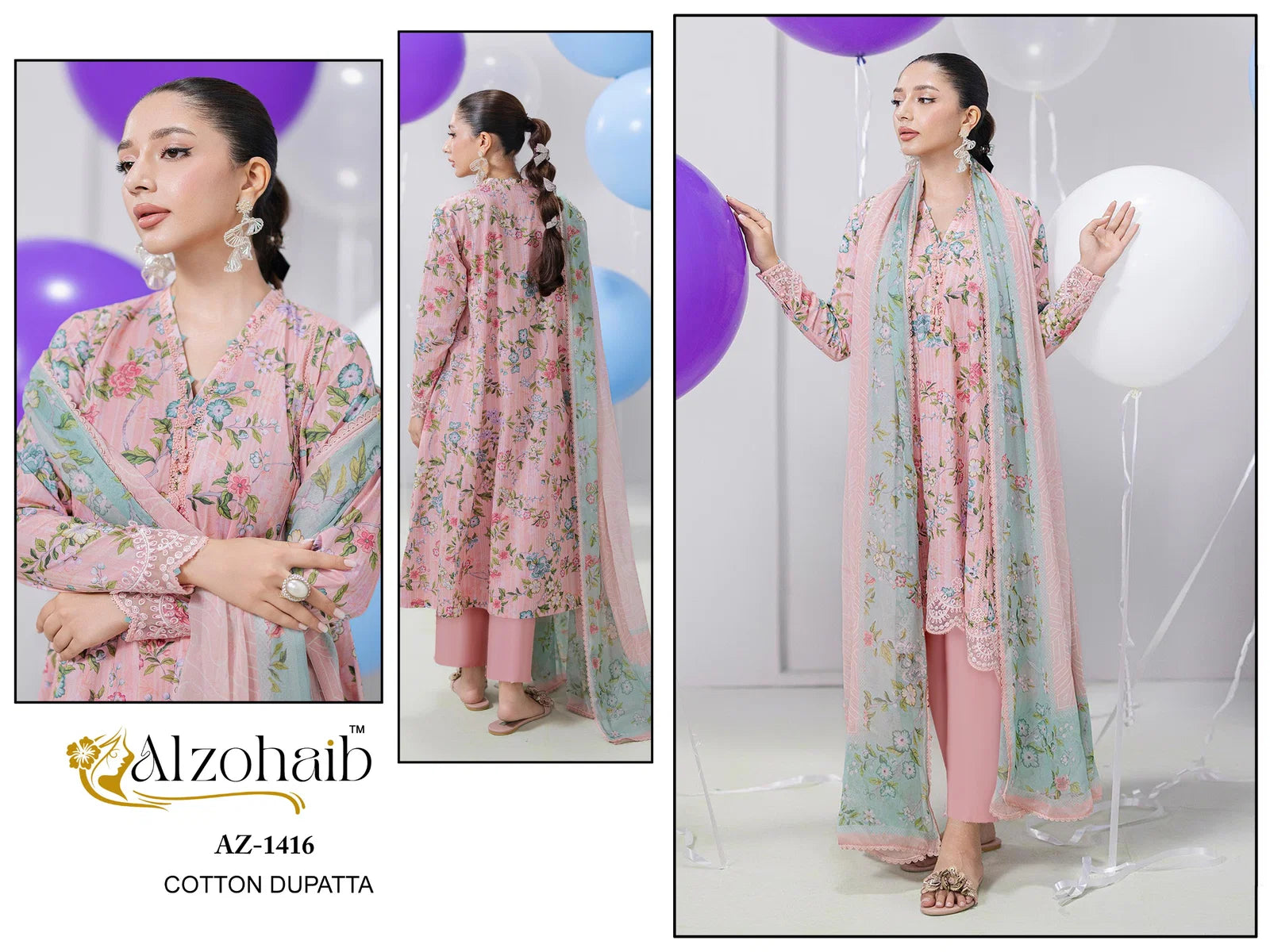 Alzohaib Aziza Vol 1 Chiffon Dupatta Cotton Pakistani Salwar Kameez