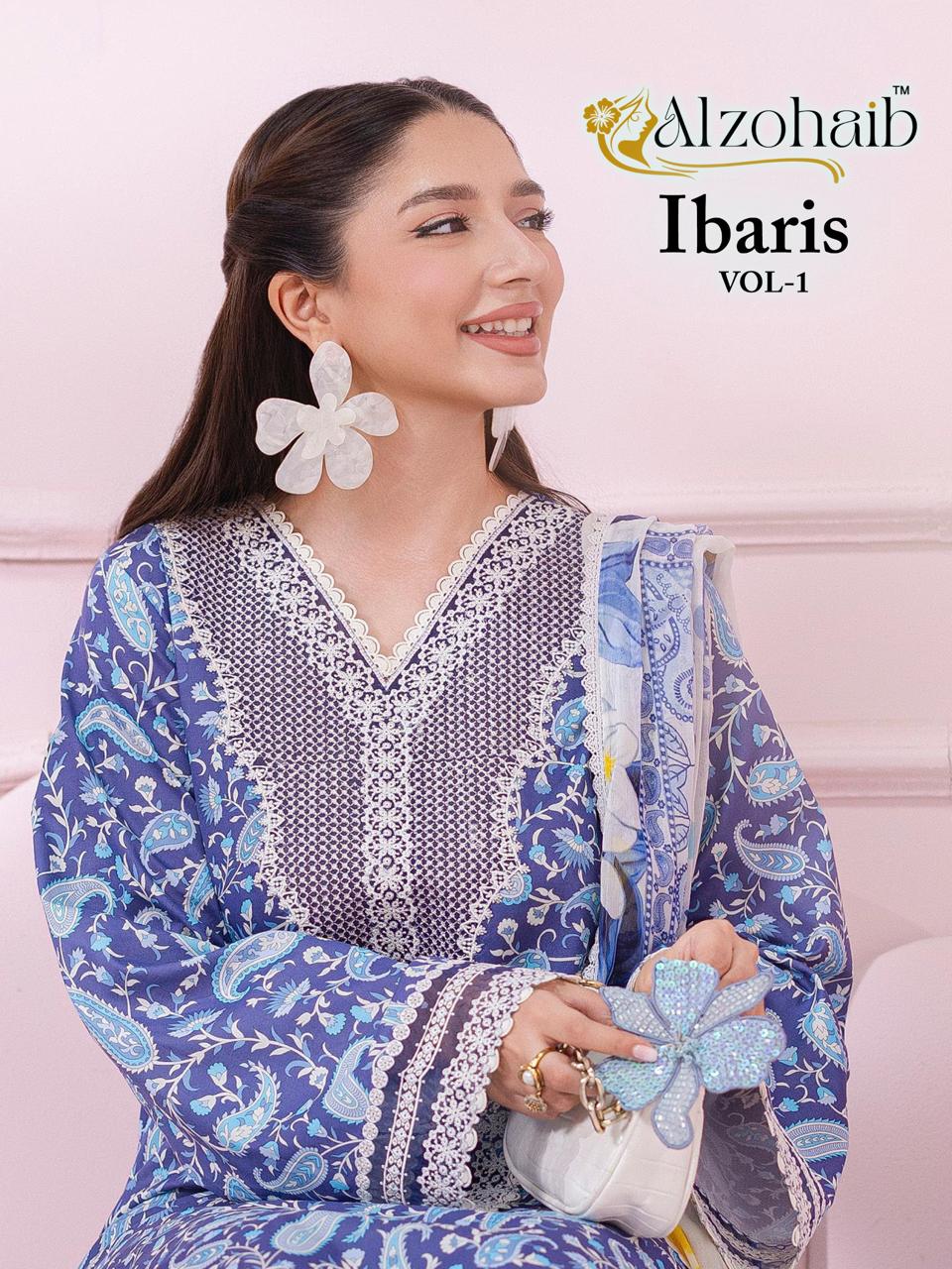 Alzohaib Ibaris Vol 1 Chiffon Dupatta Cotton Pakistani Salwar Kameez