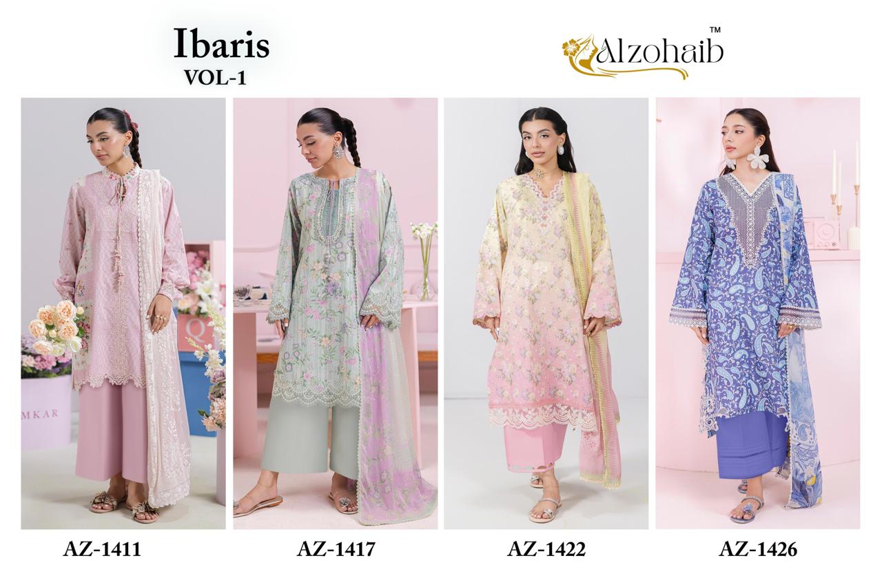 Alzohaib Ibaris Vol 1 Chiffon Dupatta Cotton Pakistani Salwar Kameez
