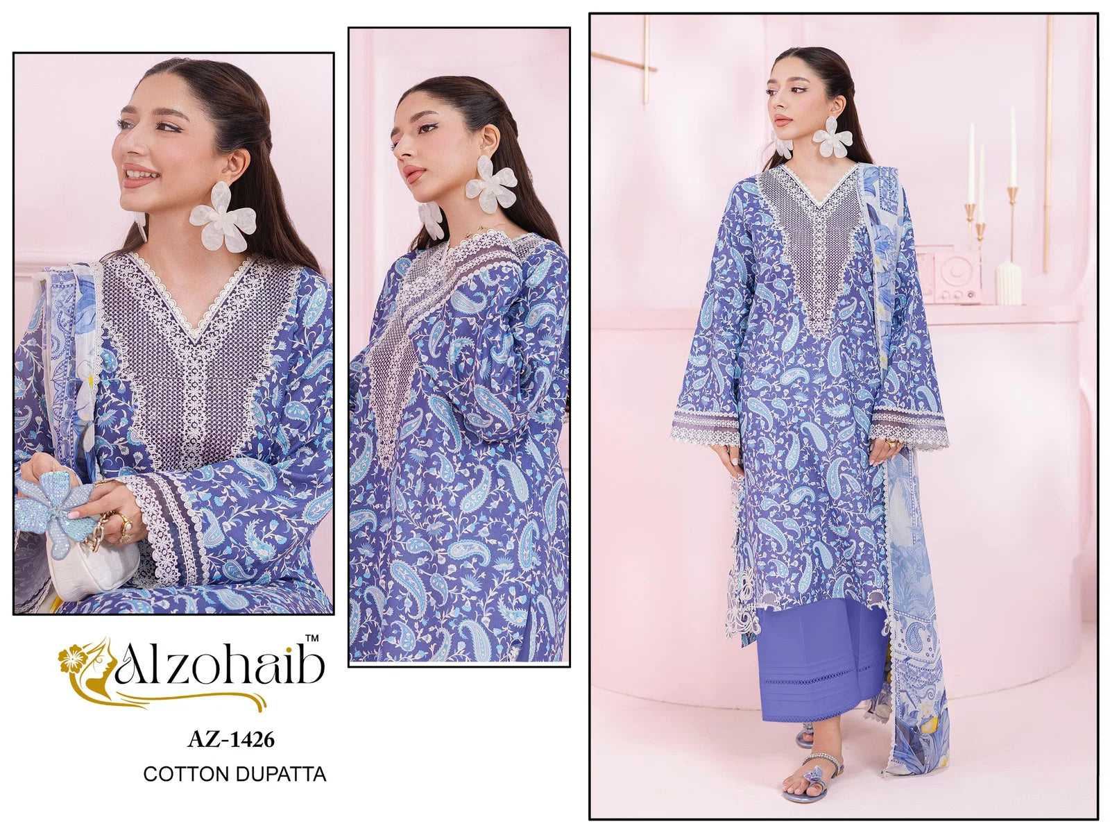 Alzohaib Ibaris Vol 1 Chiffon Dupatta Cotton Pakistani Salwar Kameez