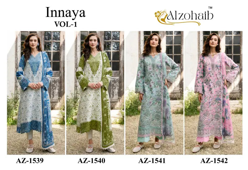 Alzohaib Innaya Vol 1 Chiffon Dupatta Cotton Embroidered Salwar Kameez