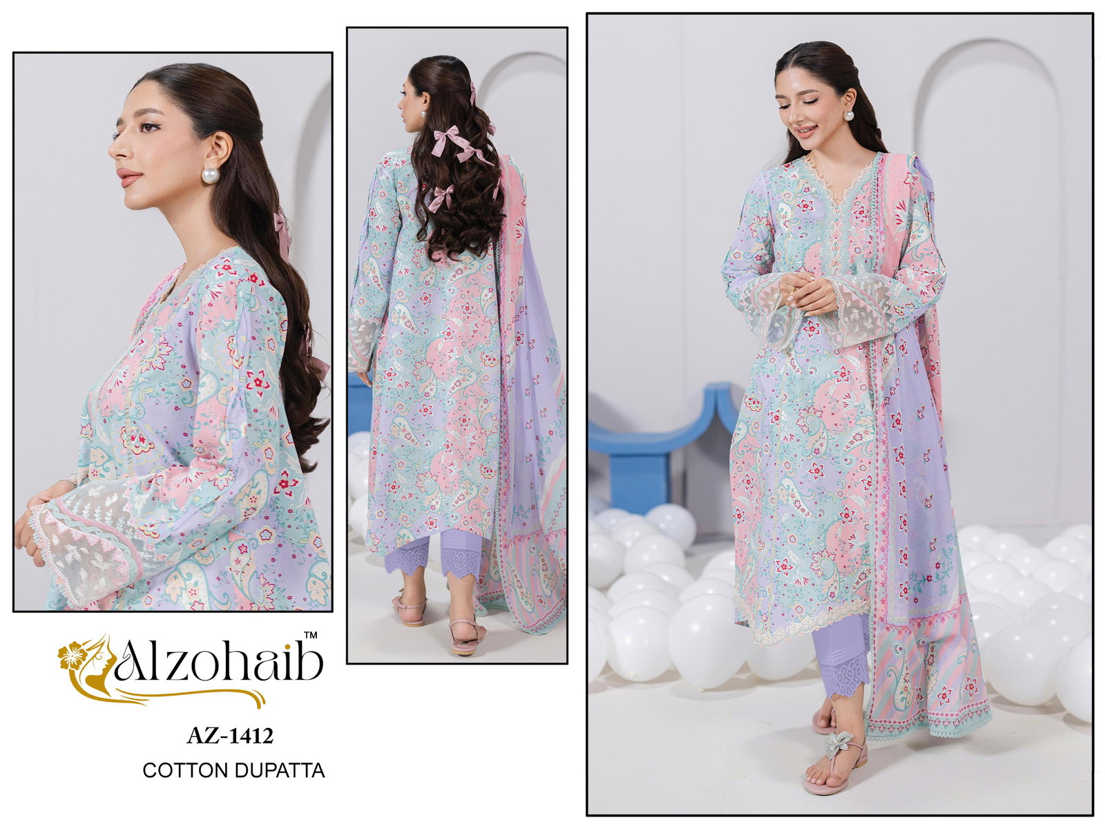 Alzohaib Itrh Vol 1 Chiffon Dupatta Cotton Pakistani Salwar Kameez