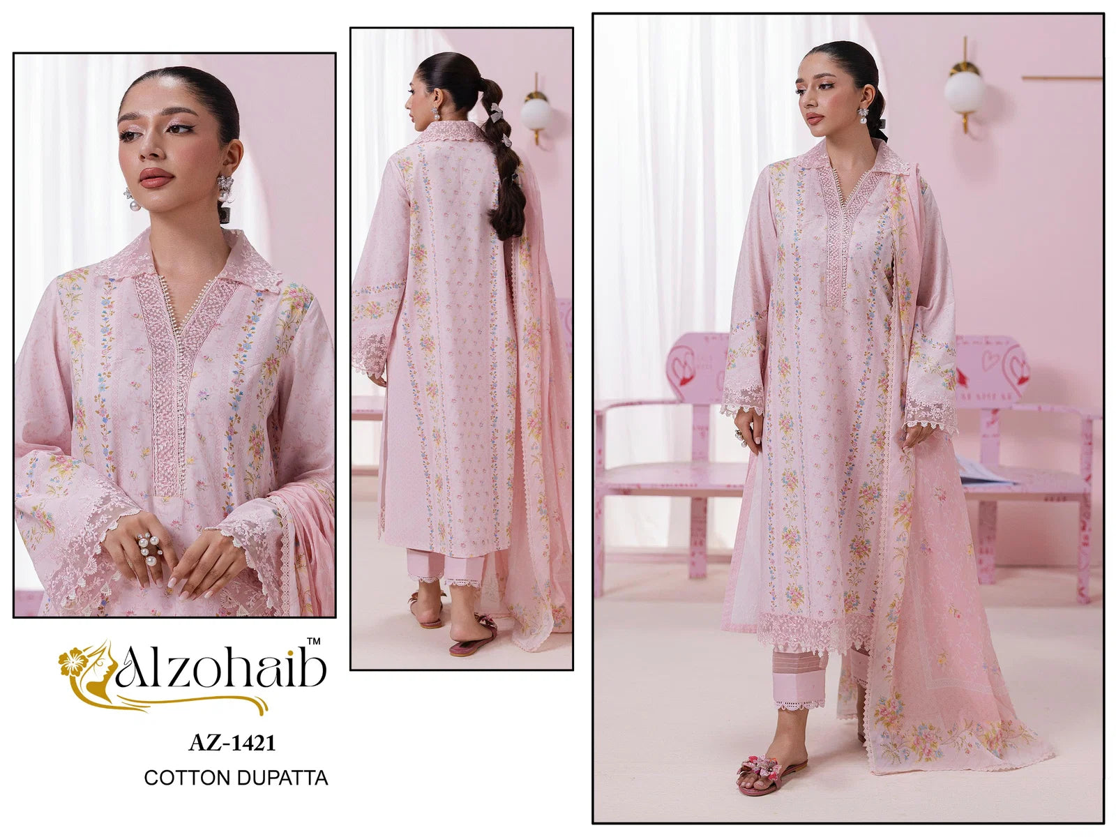 Alzohaib Itrh Vol 2 Chiffon Dupatta Cotton Pakistani Salwar Kameez