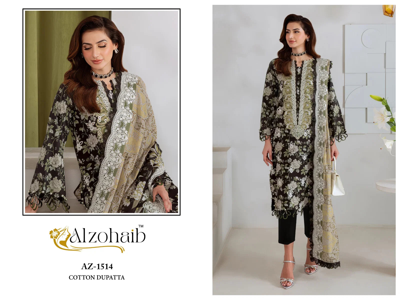 Alzohaib Nazakat Vol 1 Cotton Dupatta Cotton Patche Worked Salwar Kameez