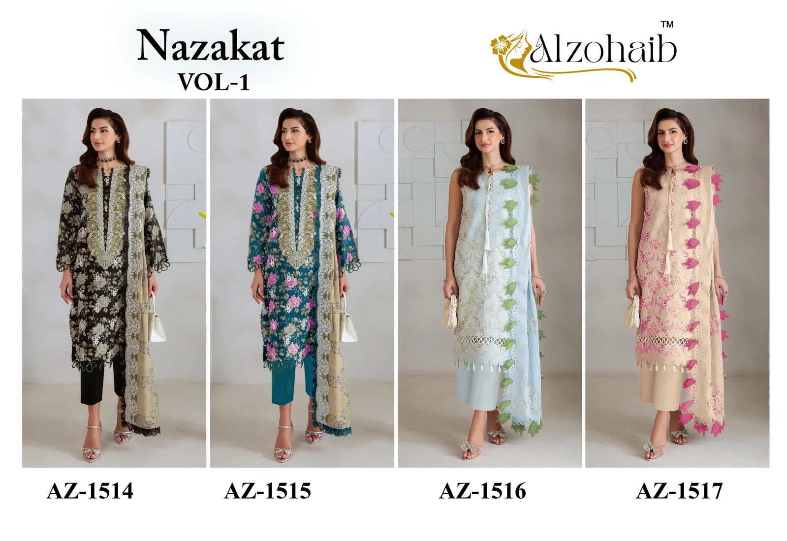 Alzohaib Nazakat Vol 1 Cotton Dupatta Cotton Patche Worked Salwar Kameez