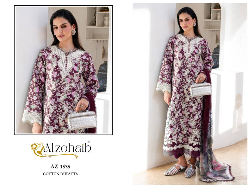 Alzohaib Az 1535 To 1538 Cotton Dupatta Cotton Embroidered Salwar Kameez