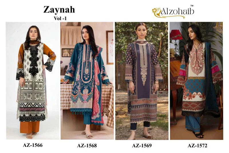 Alzohaib Zaynah Vol 1 Chiffon Dupatta Cotton Patch Work Salwar Kameez