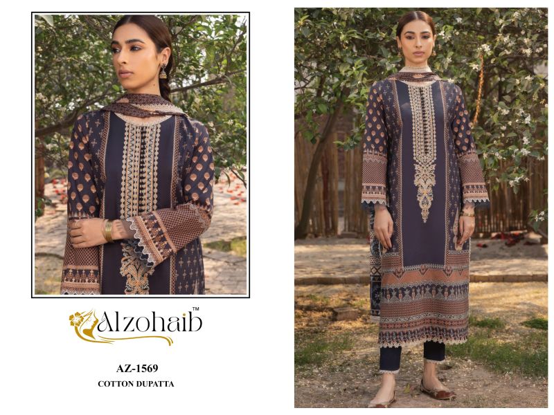 Alzohaib Zaynah Vol 1 Chiffon Dupatta Cotton Patch Work Salwar Kameez