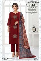 Anishka Vol 1 Dhabu Cotton Embroidered Kurti Pant With Dupatta
