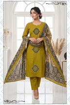 Anishka Vol 1 Dhabu Cotton Embroidered Kurti Pant With Dupatta