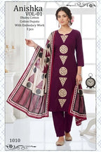 Anishka Vol 1 Dhabu Cotton Embroidered Kurti Pant With Dupatta