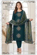 Anishka Vol 1 Dhabu Cotton Embroidered Kurti Pant With Dupatta