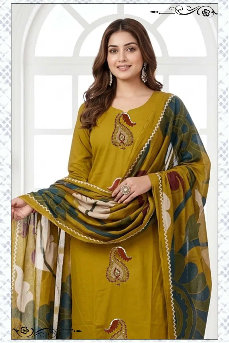 Anishka Vol 1 Dhabu Cotton Embroidered Kurti Pant With Dupatta