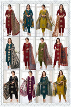 Anishka Vol 1 Dhabu Cotton Embroidered Kurti Pant With Dupatta