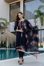 Aramaya 01 Chinon Embroidery Kurti Pant And Dupatta