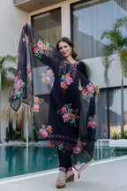 Aramaya 01 Chinon Embroidery Kurti Pant And Dupatta