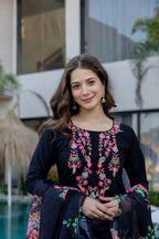 Aramaya 01 Chinon Embroidery Kurti Pant And Dupatta