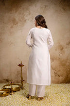 Aranora 01 White Color Roman Embroidery Kurti Pant With Dupatta