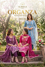 Aurraa Heer Organza Position Print And Hand Work Kurti With Bottom Dupatta