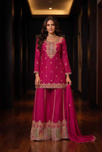 Aurraa Kathaa Chinon Embroidered Kurti With Bottom Dupatta