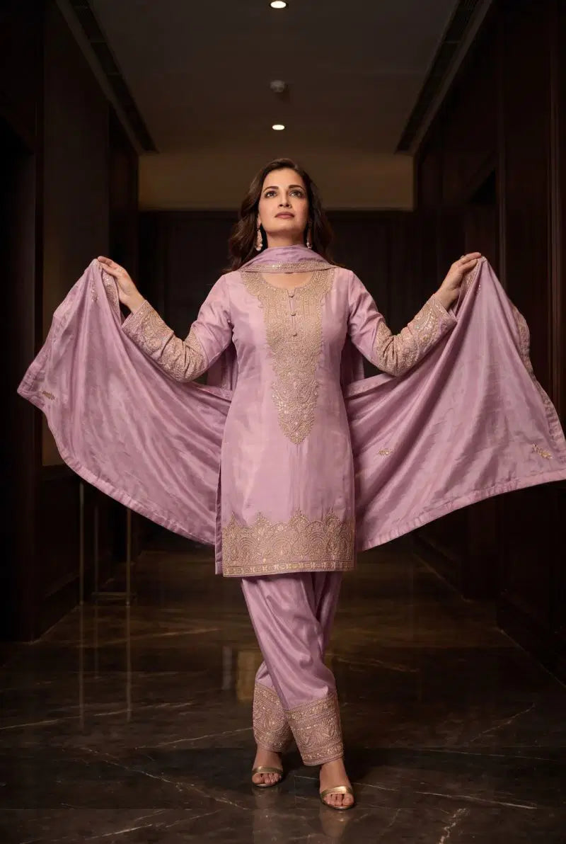 Aurraa Kiyaa Simar Silk With Daman Work Farshi Salwar Kameez