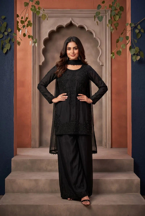 Aurraa Leena Chinon Beads Work Kurti Sharara With Dupatta Collection