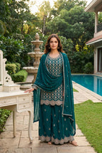 Aurraa Meenara Chinon Embroidered Kurti With Bottom Dupatta
