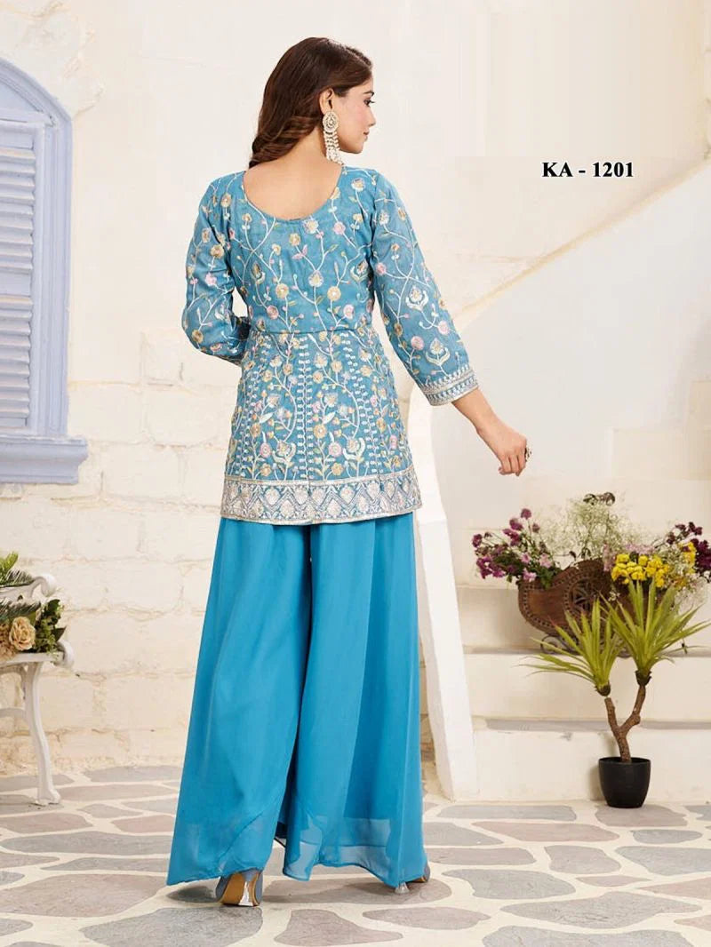 Bansira Ka 1201 Shimmer Tissue Embroidered Kurti With Bottom Dupatta