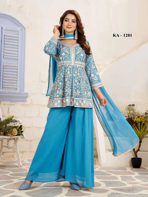 Bansira Ka 1201 Shimmer Tissue Embroidered Kurti With Bottom Dupatta