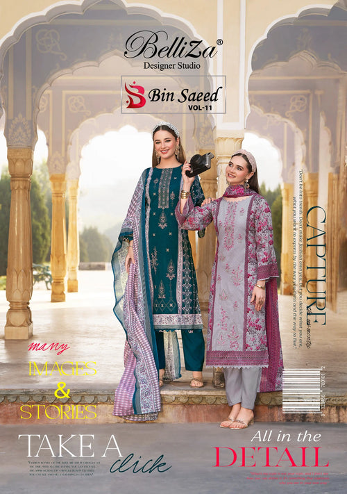 Belliza Bin Saeed Vol 11 Cotton Digital Print With Embroidery Dress Material