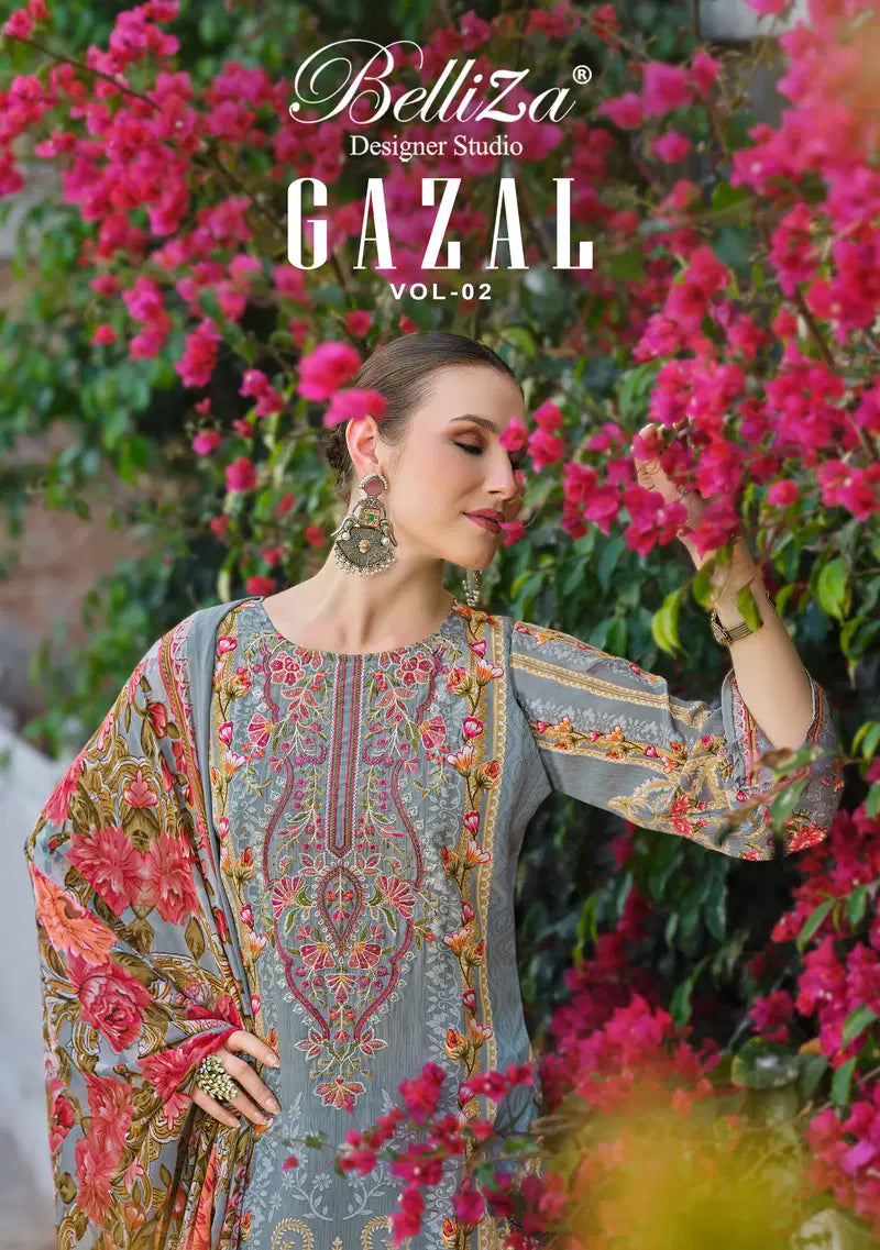 Belliza Gazal 961 Crepe With Self Embroidery Worked Dress Material Collection