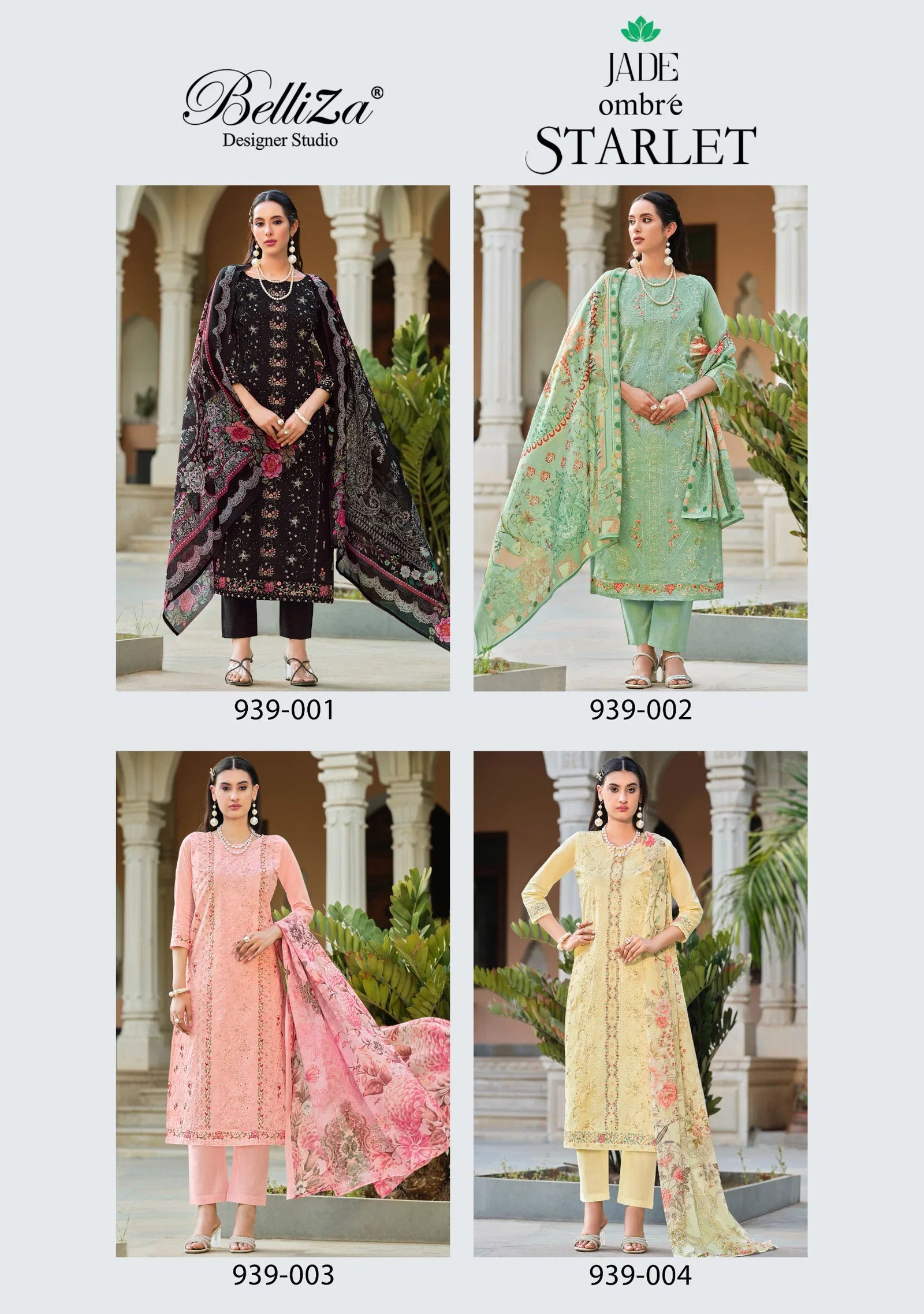 Belliza Jade Ombre Starlet Lawn Cotton With Embroidery Work Dress Material