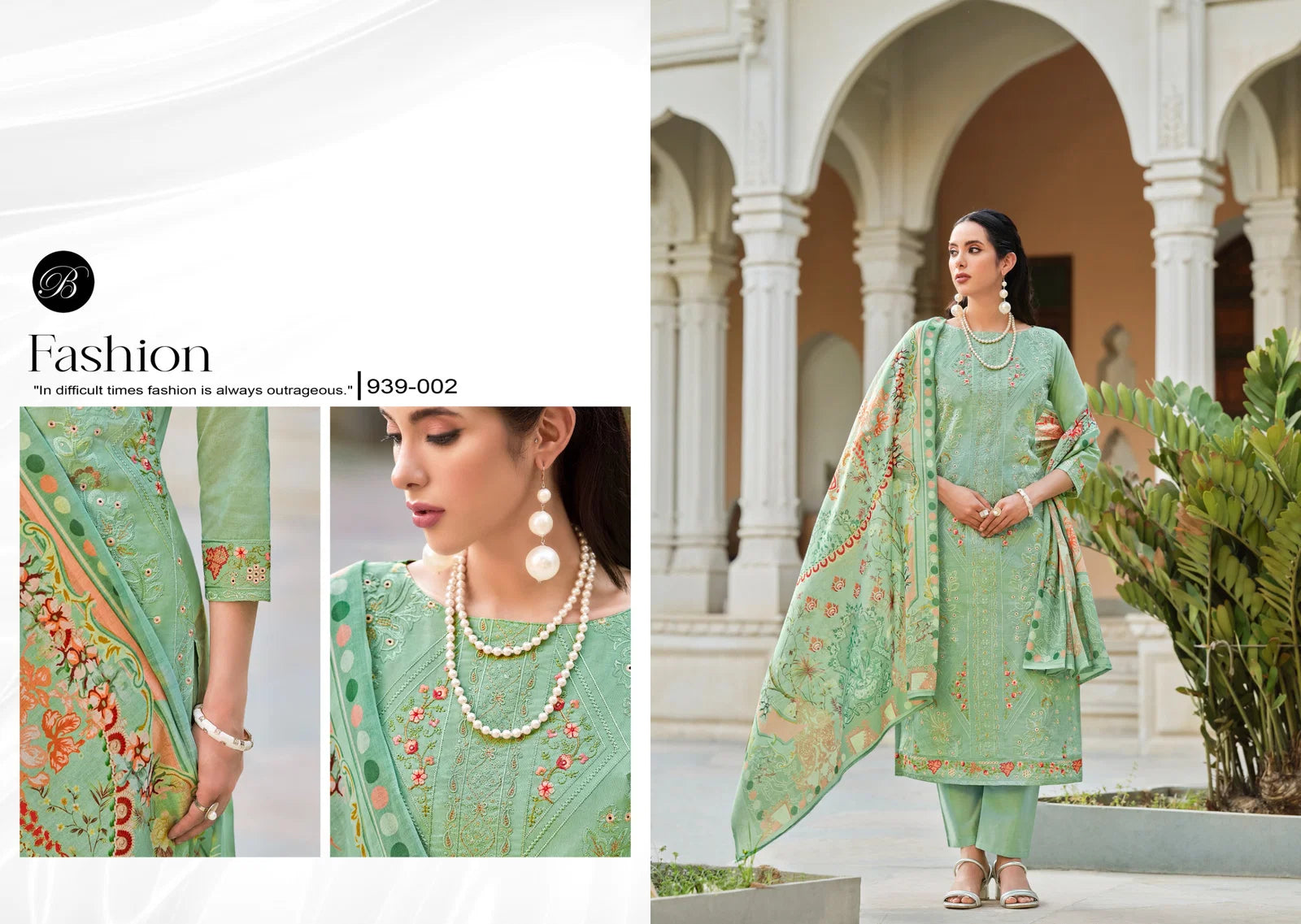 Belliza Jade Ombre Starlet Lawn Cotton With Embroidery Work Dress Material