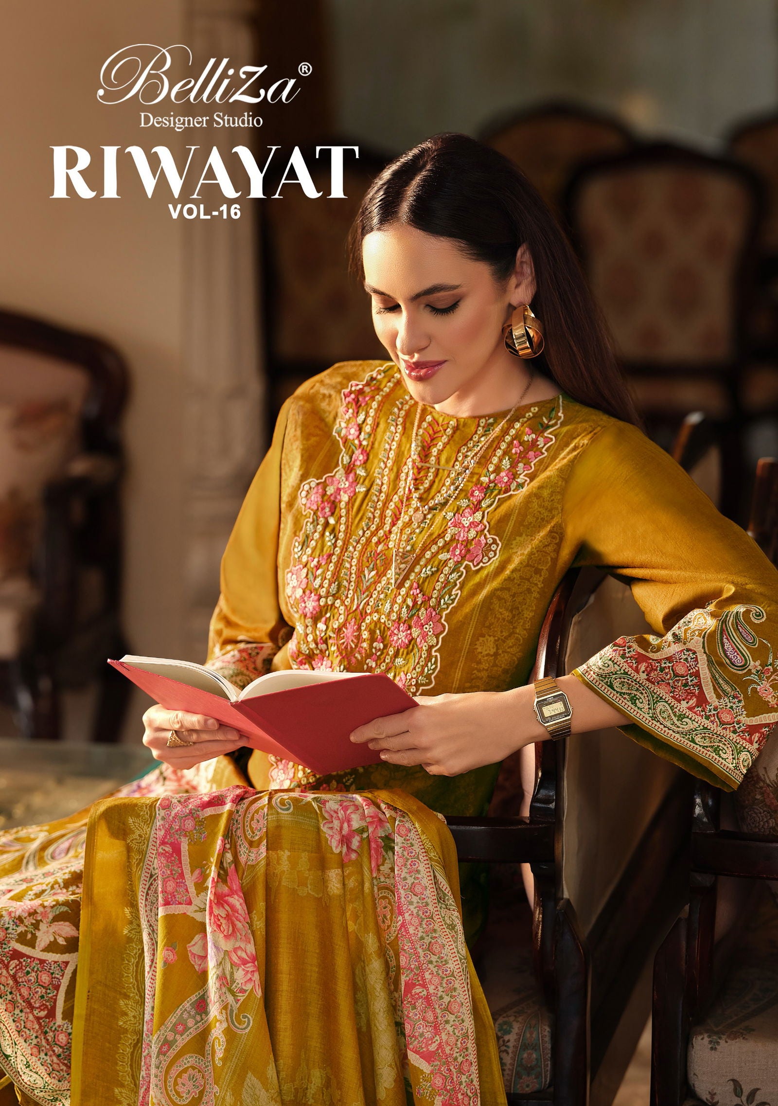 Belliza Riwayat Vol 16 Viscose Rayon Embroidered Dress Material Collection