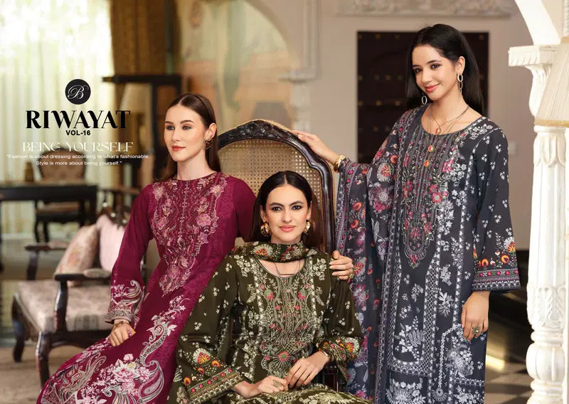 Belliza Riwayat Vol 16 Viscose Rayon Embroidered Dress Material Collection