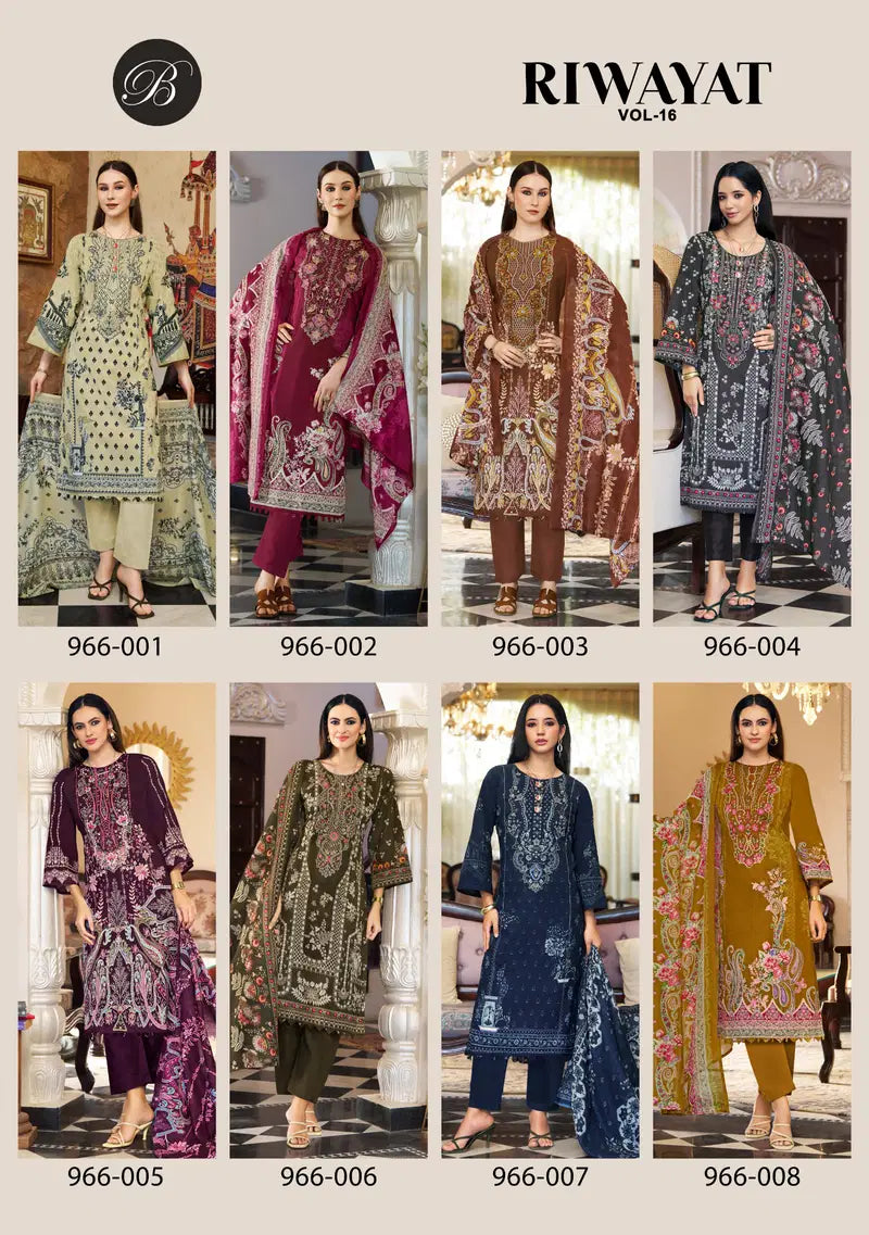 Belliza Riwayat Vol 16 Viscose Rayon Embroidered Dress Material Collection