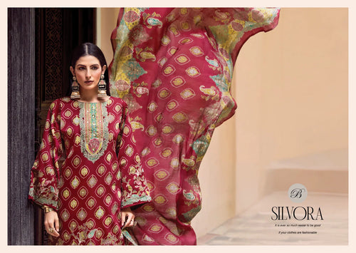 Belliza Silvora Jam Cotton Dischange Foil Print With Work Dress Material