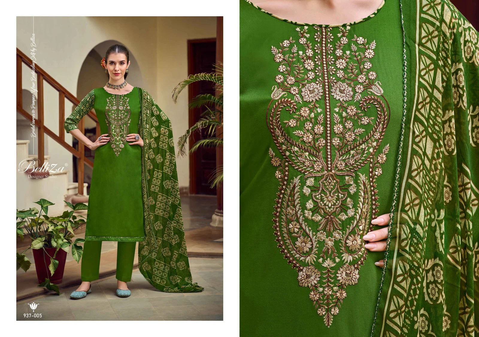 Belliza Zaisha Viscose Rayon Digital Print Embroidery Dress Material