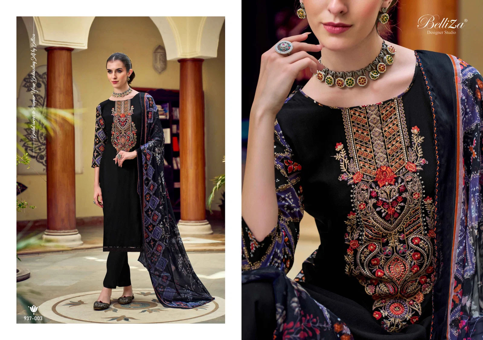 Belliza Zaisha Viscose Rayon Digital Print Embroidery Dress Material