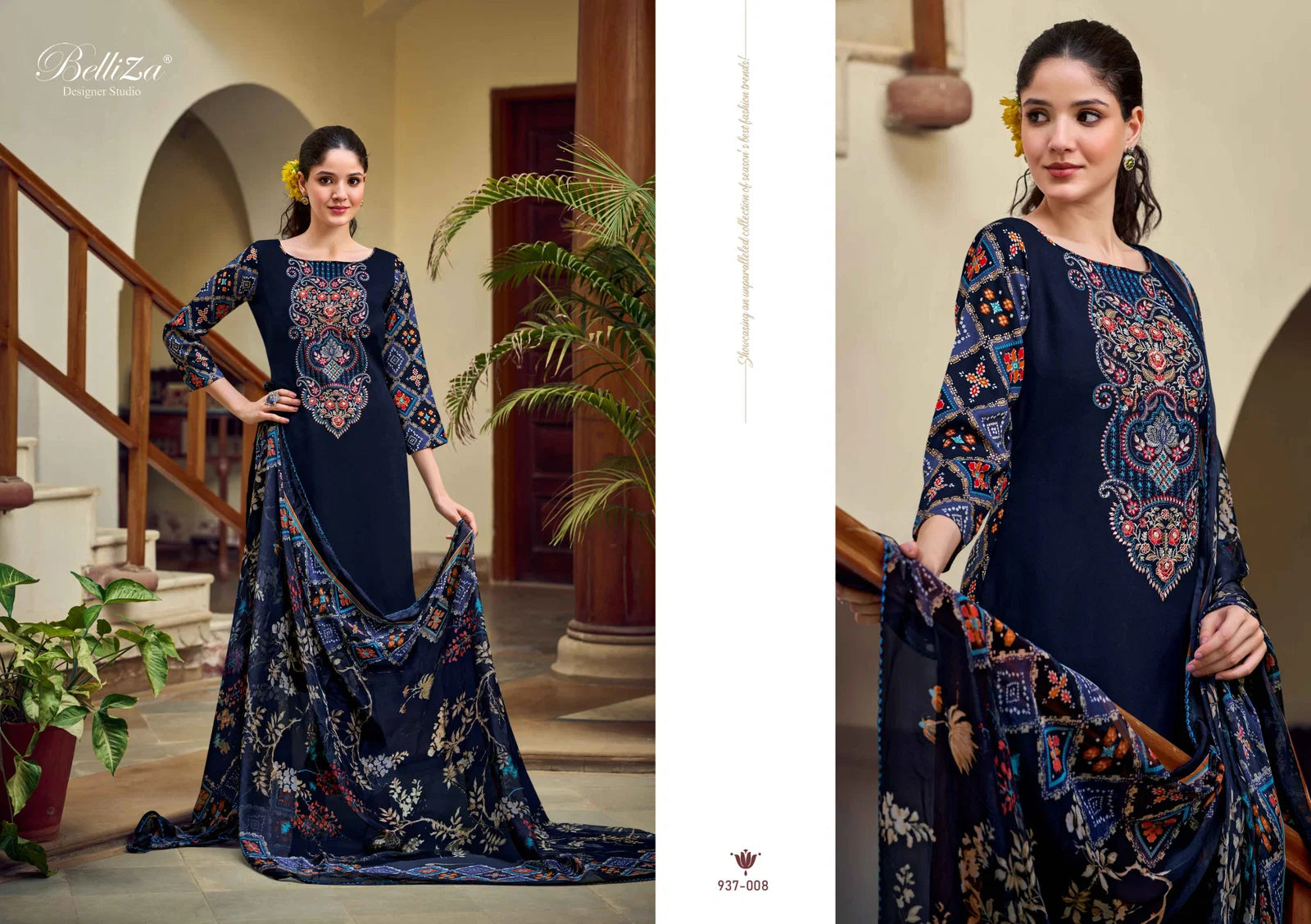 Belliza Zaisha Viscose Rayon Digital Print Embroidery Dress Material
